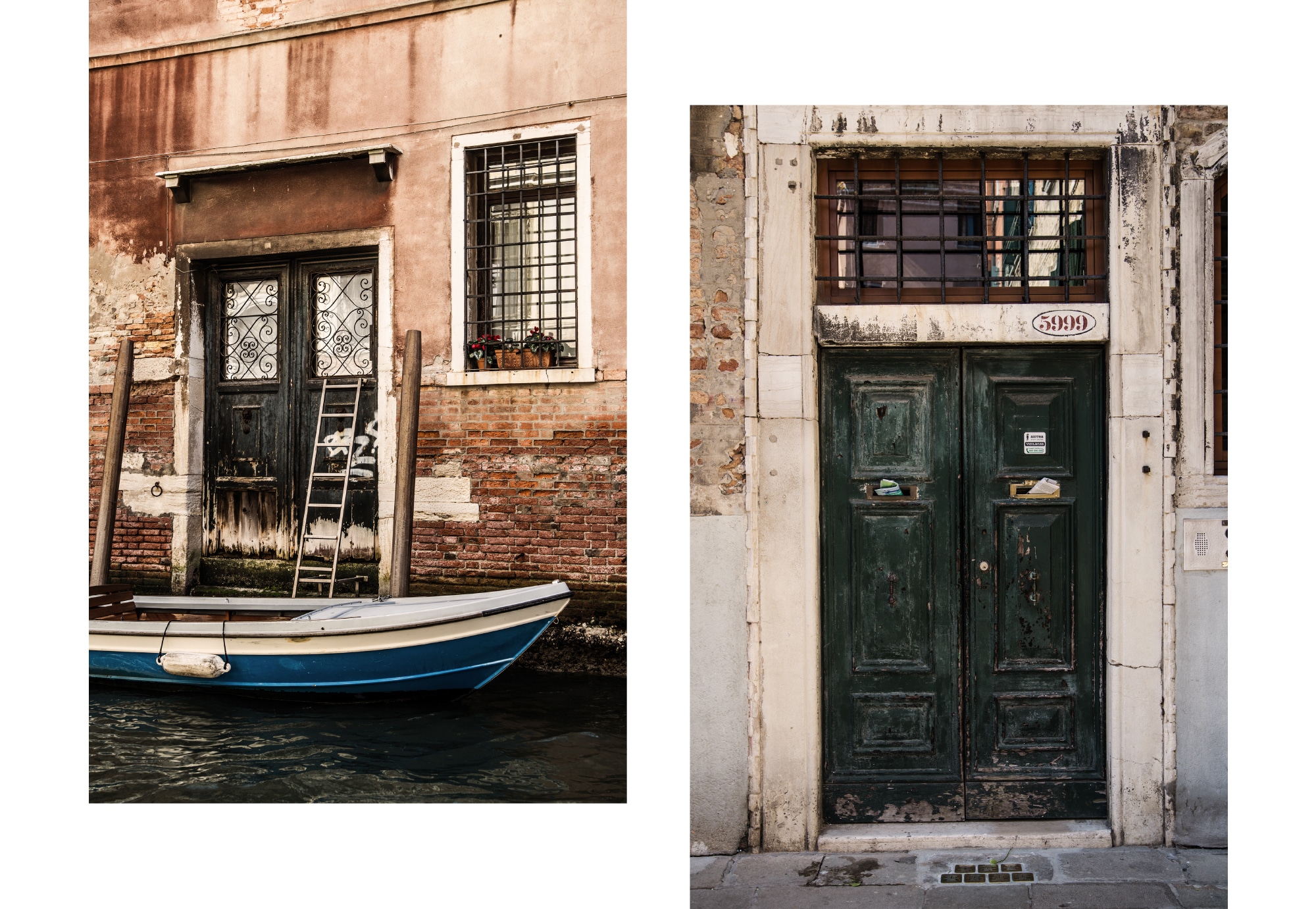 Une porte et une barque à venise en italie