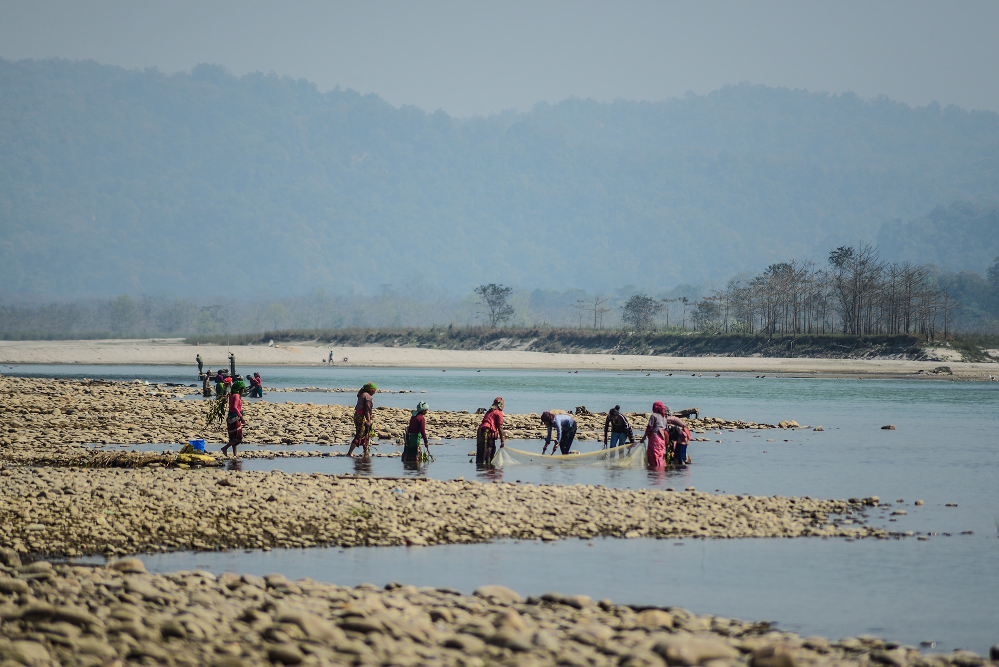 des pêcheurs dans le parc National de Chitwan au Népal