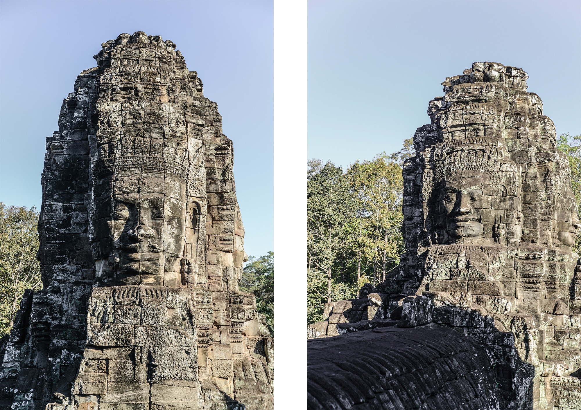 Têtes sculptées du temple Bayon à Angkor au Cambodge