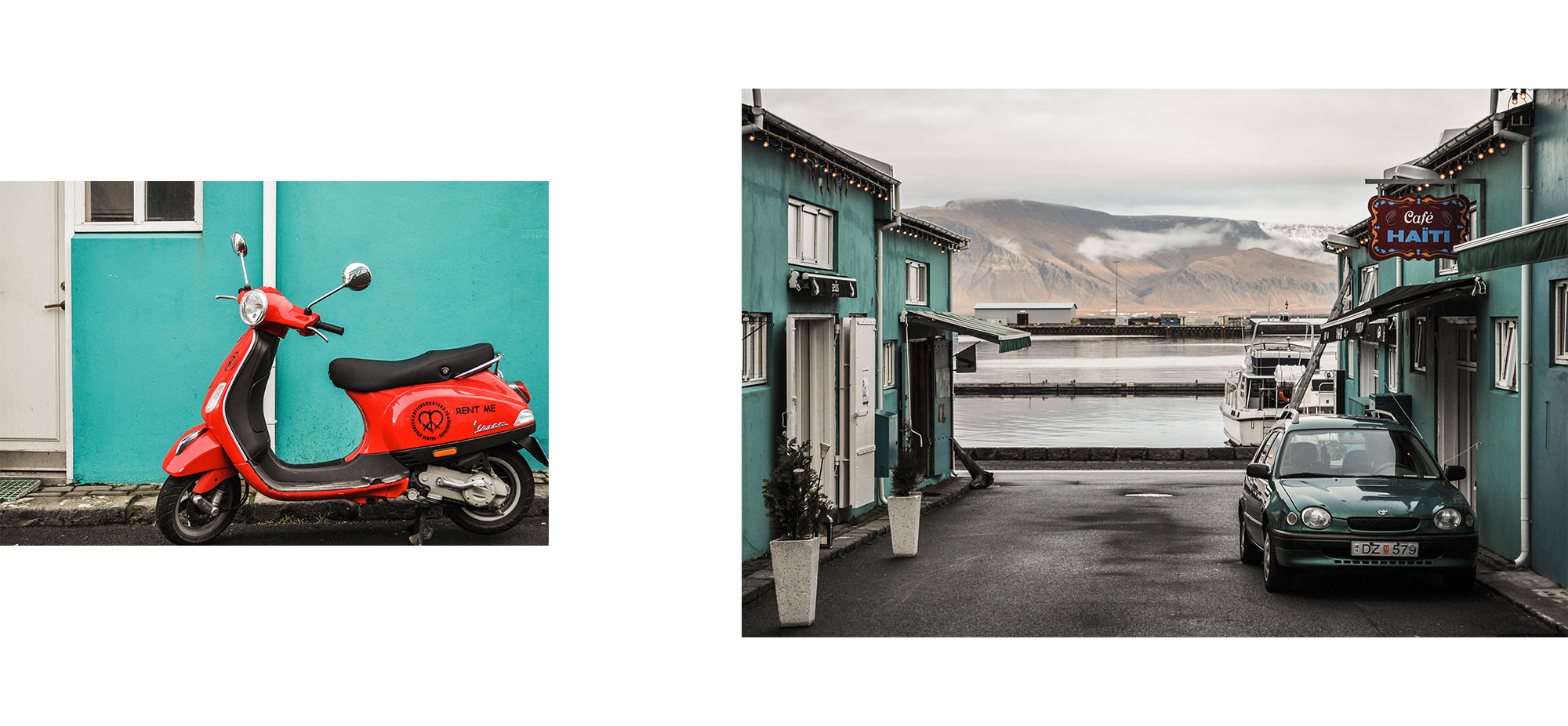 Un scooter rouge dans la ville de Reykjavik.